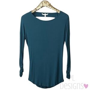 Victoria's Secret Sweater Teal Green Back Cutout Draped Back Ruched Sleeves